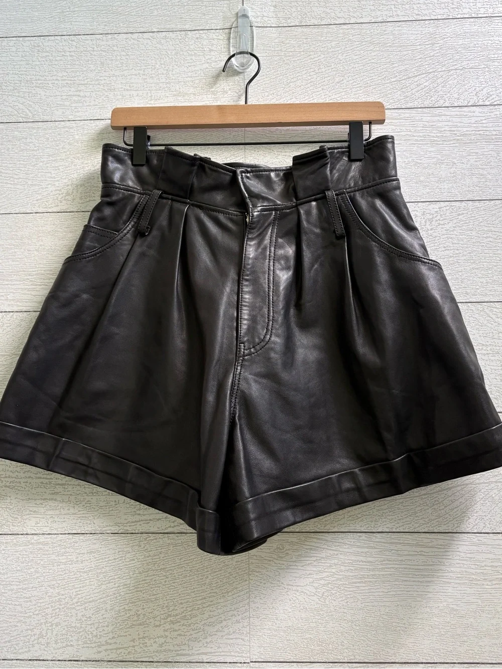 Marissa Webb Dixon Black Lamb Leather Paper Bag Shorts Size 6